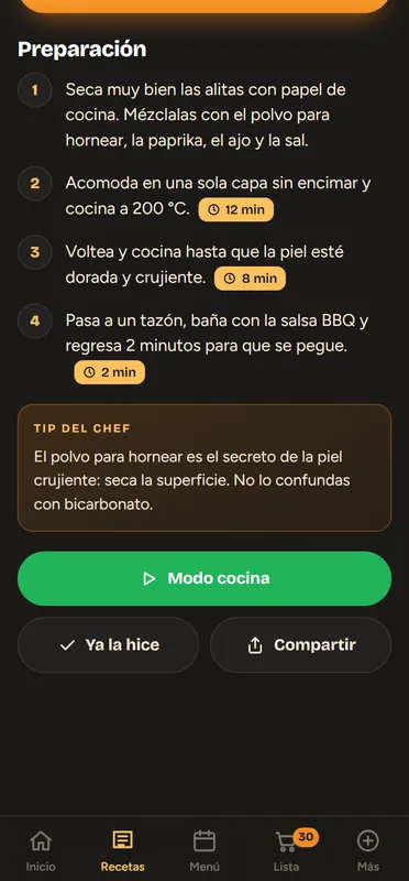 Tip del chef en cada receta