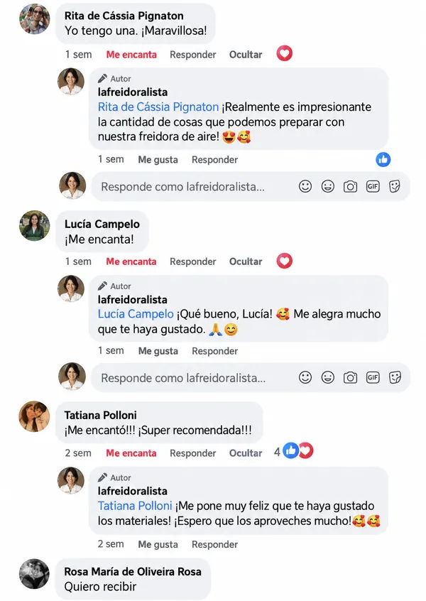 Comentarios de clientes en Facebook
