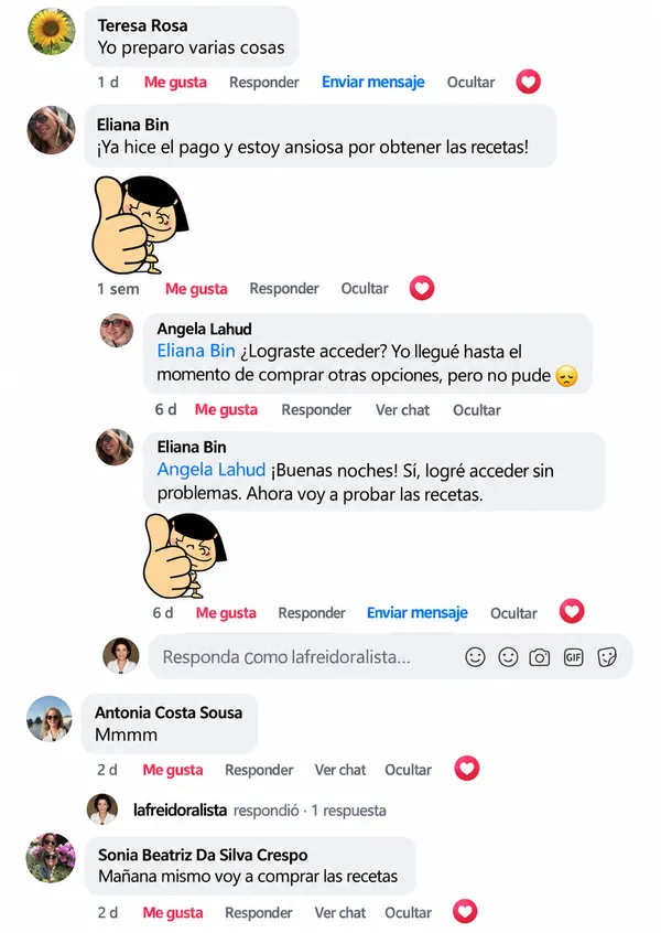 Comentarios de clientes en Facebook